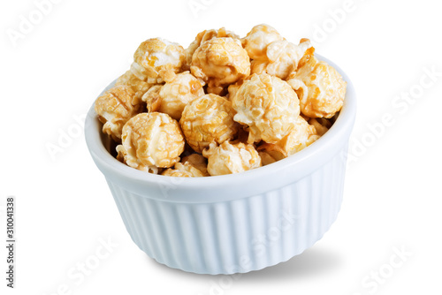Caramel popcorn on a white isolated background