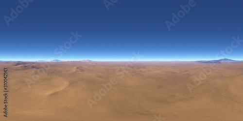 360 degree alien desert landscape. Equirectangular projection, environment map, HDRI spherical panorama.