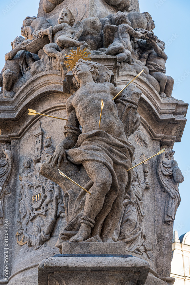 Obraz premium Plague Column of the Virgin Mary Immaculate. St Sebastian statue in Plague Column in Kutna Hora