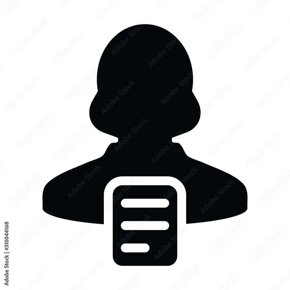 Letter icon vector male person profile avatar with document symbol for business in a glyph pictogram illustration