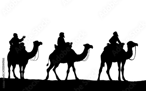 Three Wise kings following Star of Bethlehem. Vector illustration
