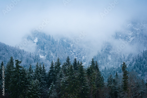 Fototapeta Naklejka Na Ścianę i Meble -  Berge und Wolken im Winter mit Schnee
