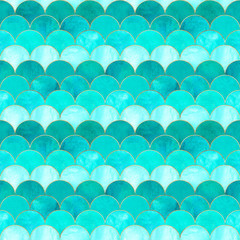 Sierkussen Turquoise patronen Japans visschubben golfpatroon zeemeermin  © Olga