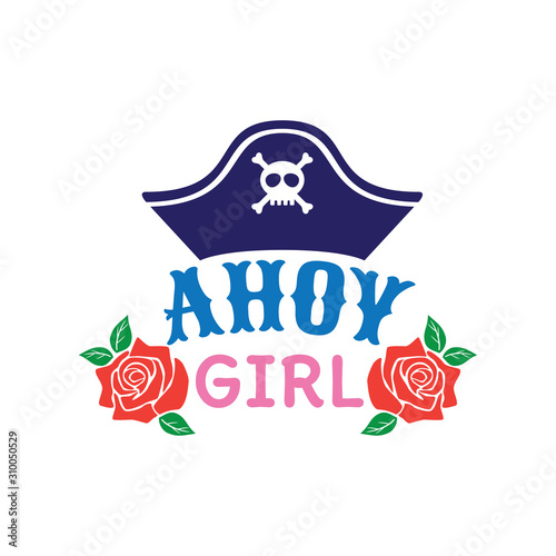 ahoy hey pirate hat girl family baby and kid funny pun vector graphic design for cutting machine craft and print