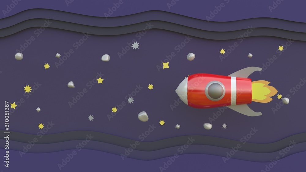 Naklejka premium 3D rendering, 3D illustrators, cartoon red spaceships in space above the stars and meteors.