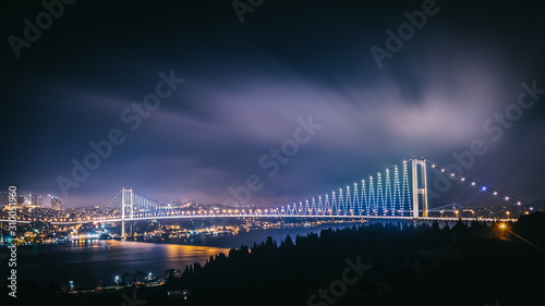 a night view of Istanbul Bosporus Bridge. Long exposure at night time. City view of Istanbul at night