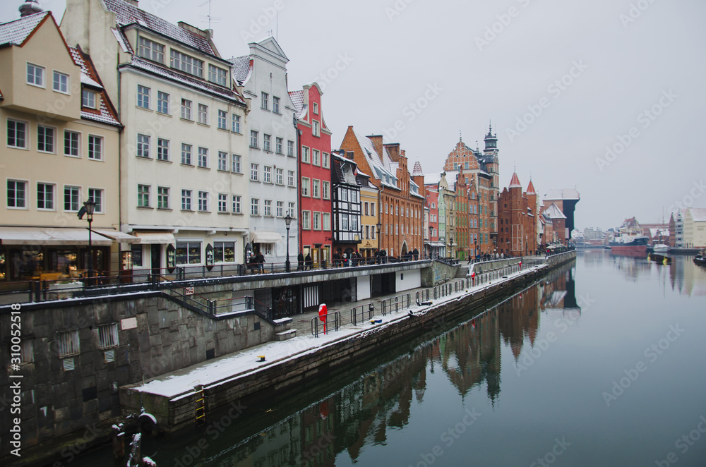 Naklejka premium Beautiful cityscape near river of Gdansk in Poland
