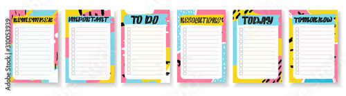 Organizer,planner with retro background and trendy lettering.