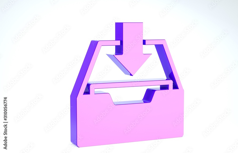 Purple Download inbox icon isolated on white background. Add to archive. 3d  illustration 3D render ilustración de Stock | Adobe Stock