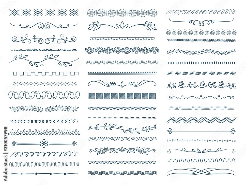 Sketch dividers. Stripped lines had drawn branches borders wedding ornament decorative shapes vector set. Illustration sketch stripped wedding divider, drawn frame victorian Sketch dividers. Stripped lines had drawn branches borders wedding ornament decorative shapes vector set. Illustration sketch stripped wedding divider, drawn frame victorian
