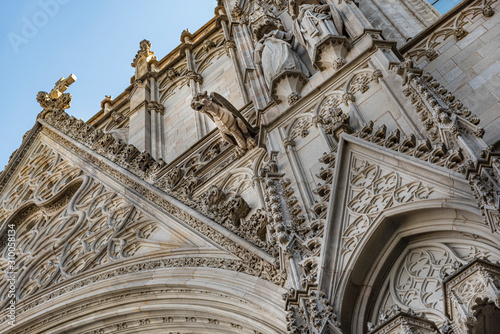 Detail of architecture of the cathedral of Barcelona. Cathedral of the Holy Cross and Saint Eulalia in Gothic quarter, Barcelona, Spain photo