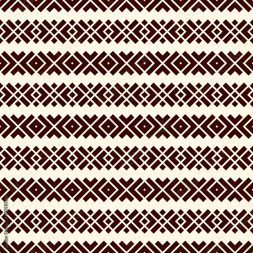Ethnic, tribal seamless surface pattern. Embroidery ornament. Folk background. Repeated geometric symbols motif