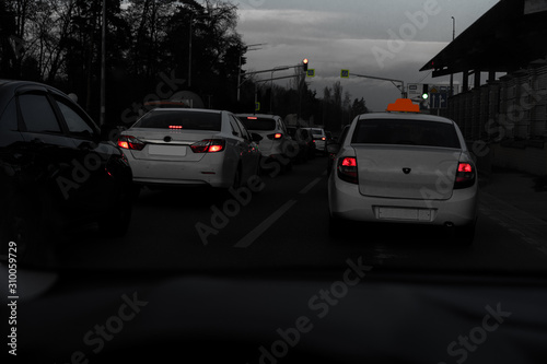 The beginning of the movement of cars on a green light © Nariman