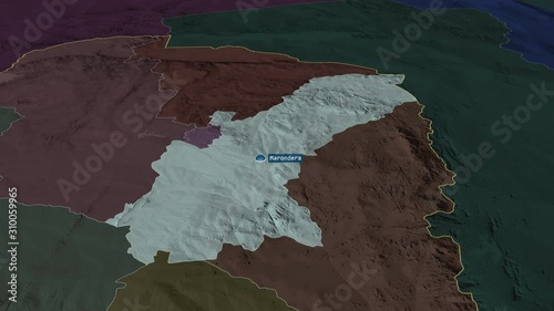 Mashonaland East - province of Zimbabwe with its capital zoomed on the administrative map of the globe. Animation 3D photo