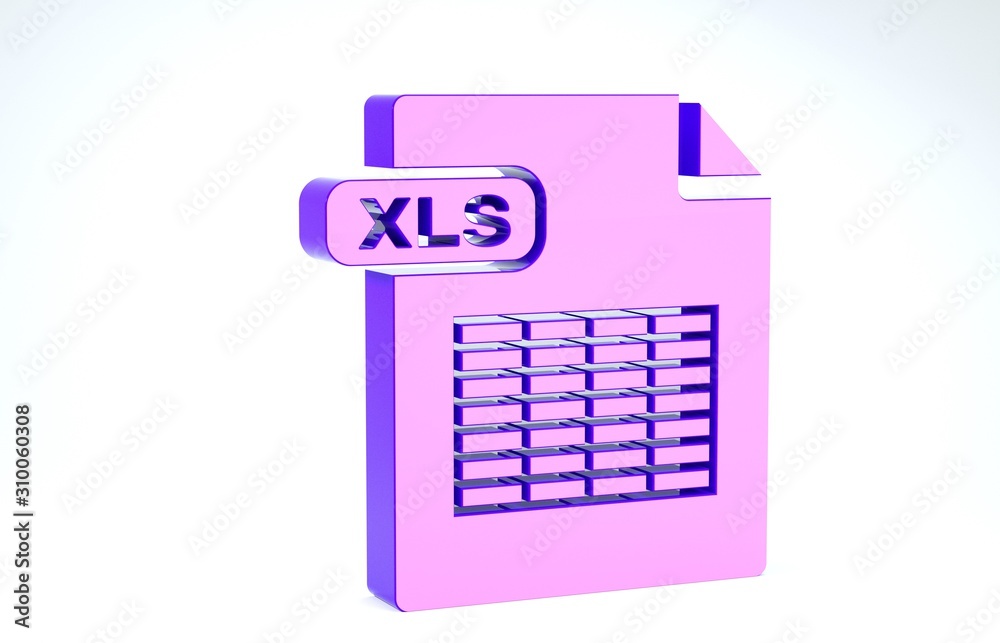 Purple XLS file document. Download xls button icon isolated on white  background. Excel file symbol. 3d illustration 3D render Stock Illustration  | Adobe Stock