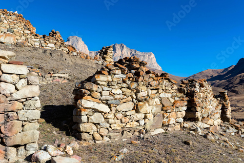 View of old abandoned balkar village in North Caucasus photo