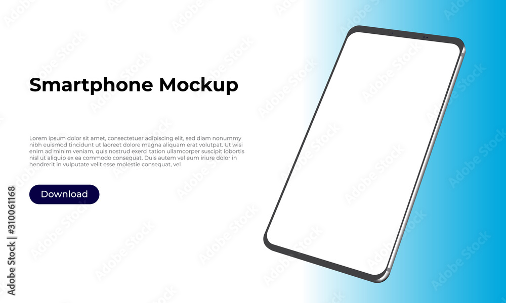 Rotated 3d smartphone mockup template for application presentation and user experience design. Blue background - obrazy, fototapety, plakaty 