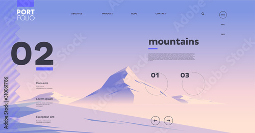 Vector image of sunset, mountains, clean, minimalistic background, wallpaper on the desktop and mobile screen, interface template