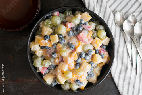 Healthy Ambrosia Fruit Salad with Vanilla Yogurt Dressing