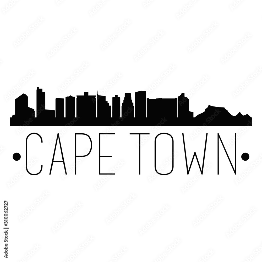 Cape Town South Africa. City Skyline. Silhouette City. Design Vector. Famous Monuments.