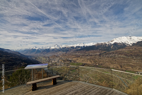 Panorama of the Jausses from the Balcony of the Sky, Nax. Sion Valley, Canton of Valais, Switzerland