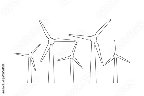 Set windmills or wind turbines in linear style, green ecology energy farm – stock vector