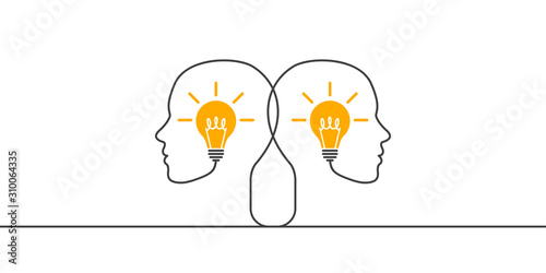 Idea, creative concept with two human heads and bulbs inside - stock vector
