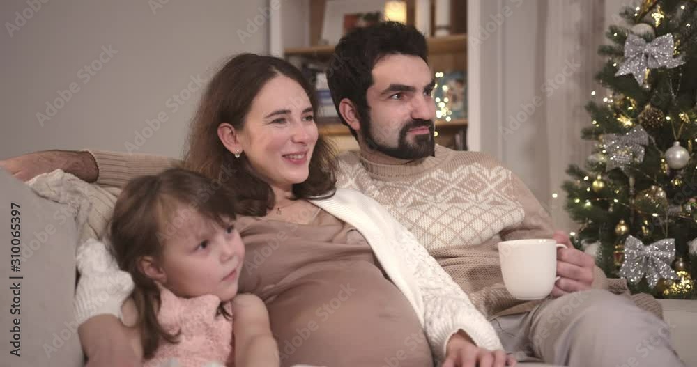 A Young Family Celebrates Christmas and Expecting a New Baby. Concept of Parenthood, Happiness and Tenderness A Young Family Celebrates Christmas and Expecting a New Baby. Concept of Parenthood, Happiness and Tenderness