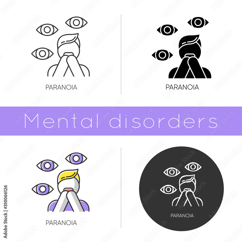 Paranoia Entity Paranoia icon. Panic attack. Fear and phobia. Terrified man. Stress and ...