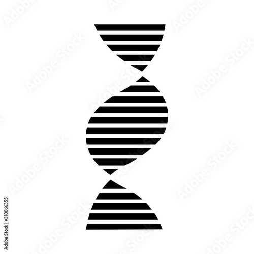 Right-handed DNA helix glyph icon. B-DNA. Deoxyribonucleic, nucleic acid. Chromosome. Molecular biology. Genetic code. Genetics. Silhouette symbol. Negative space. Vector isolated illustration