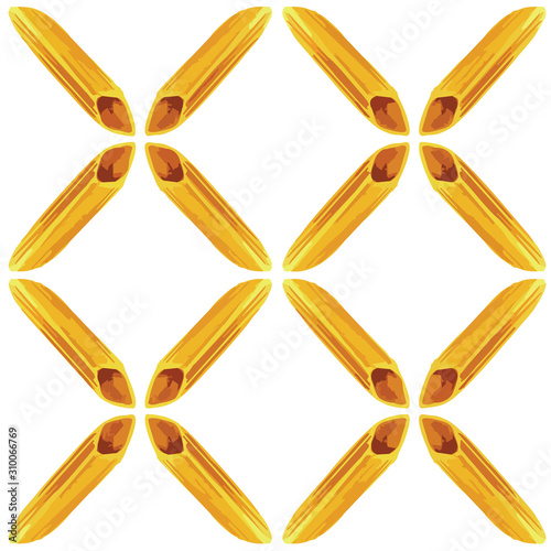 Italian cuisine penne pasta food pattern watercolor illustration vector