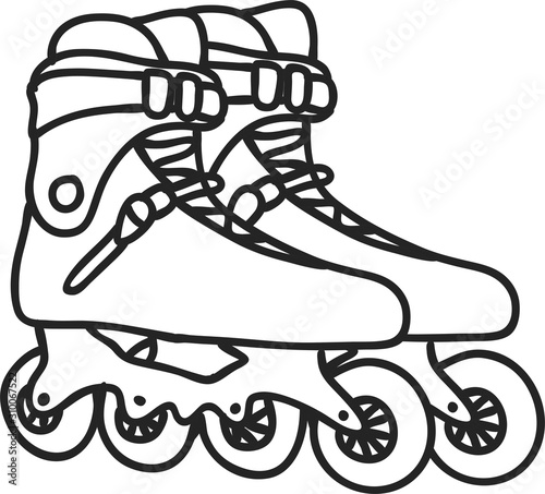 Rollers icon. Active sport accessories. Street sports element. Black and white icon isolated on white background.