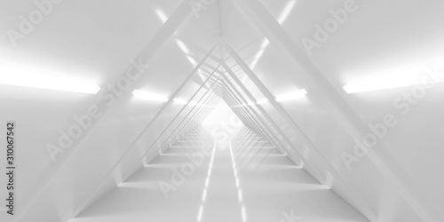 abstract white background architecture triangular warehouse hall 3d render illustration