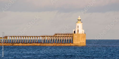 Lighthouse at Blyth Coast Northumberland Surrounded by North Sea Water