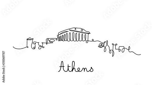 One line style Athens city skyline. Simple modern minimaistic style vector.