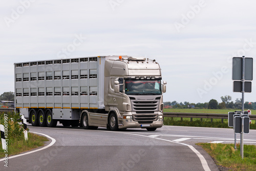 Obraz na płótnie Ein Tiertransporter auf der Autobahn w salonie