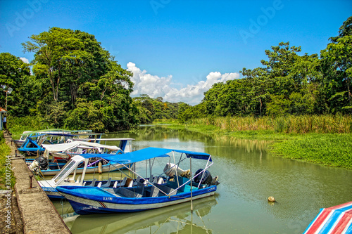 Tortuguero  Costa Rica     Spring 2017  Boats at the Embarcadero in Puerto Limon to go to Tortuguero