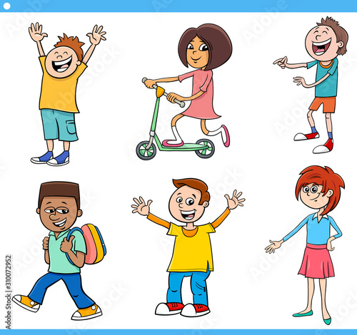 cartoon happy kids and teens characters set