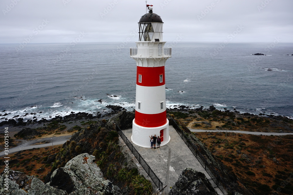 red and white lighthouse from above