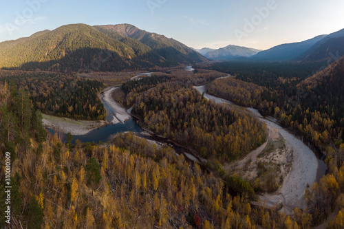 Top view of the Snezhnaya river valley