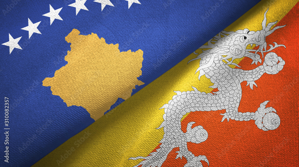 Kosovo and Bhutan two flags textile cloth, fabric texture
