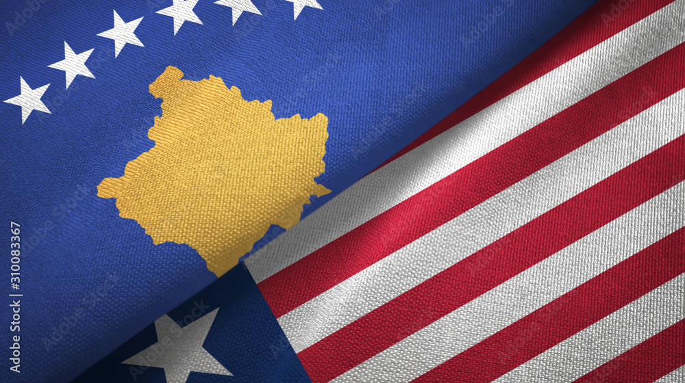 Fototapeta premium Kosovo and Liberia two flags textile cloth, fabric texture