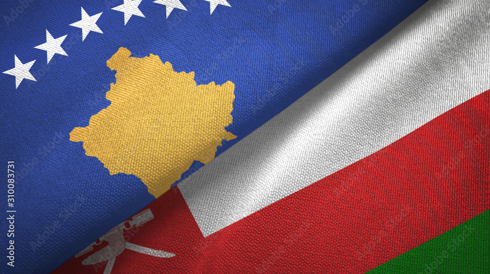 Kosovo and Oman two flags textile cloth, fabric texture Kosovo and Oman two flags textile cloth, fabric texture