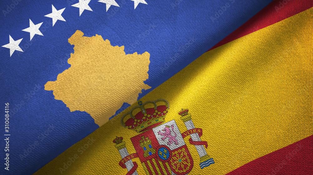 Kosovo and Spain two flags textile cloth, fabric texture Kosovo and Spain two flags textile cloth, fabric texture