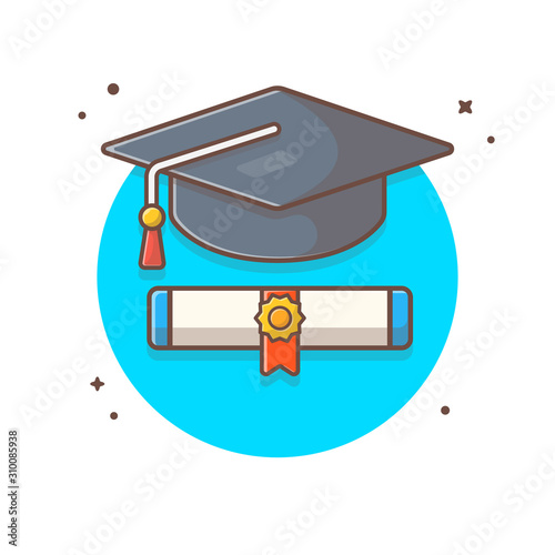 Graduate Cap with Scholarship Vector Illustration. Back to School Icon. Education Logo. Academic. University. Flat Cartoon Style Suitable for Web Landing Page, Banner, Flyer, Sticker, Card, Background