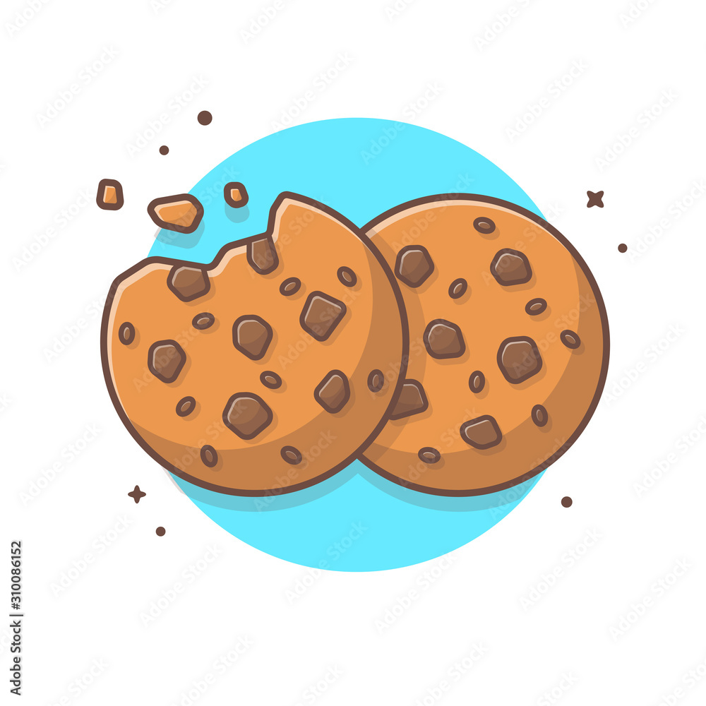 Double Cookies Vector Illustration. Breakfast Icon. Chocolate Chip Cookie  Logo. Kids menu. Bitten, Broken. Flat Cartoon Style Suitable for Web  Landing Page, Banner, Flyer, Sticker, Card, Background Stock Vector | Adobe  Stock