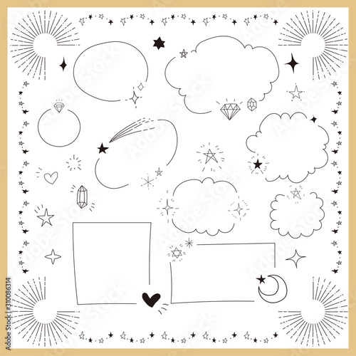 Set of hand drawn glitter icons and speech bubbles