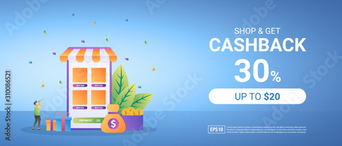 Get cashback from online shopping. Reward program for loyal customers. Promotion of world holidays. Suitable for web landing page, marketing, advertising, promotion, banner. Vector illustration