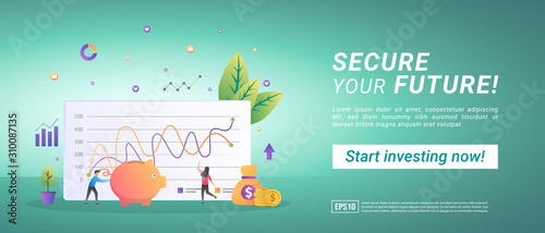 Investment and save concept. Save your future, create a brilliant future. Start investing now. Suitable for web landing page, marketing, advertising, promotion, banner. Vector illustration