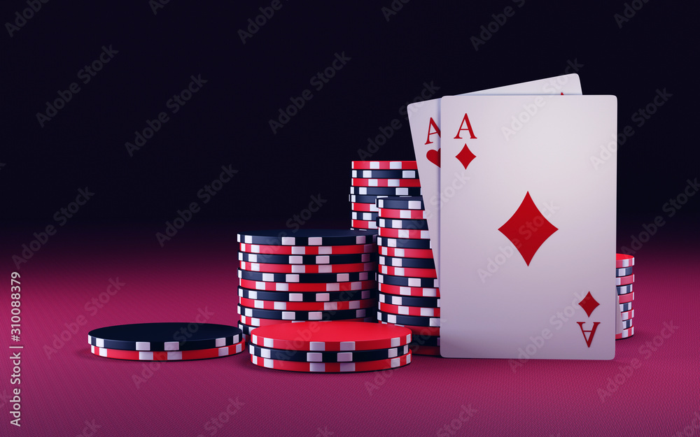 Obraz premium Stack of chips and two aces. 3d illustration